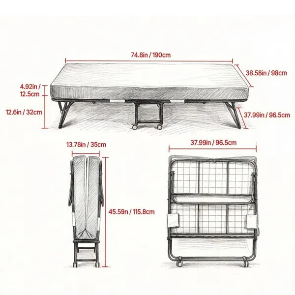 Portable Folding Bed with High-Density Foam Mattress