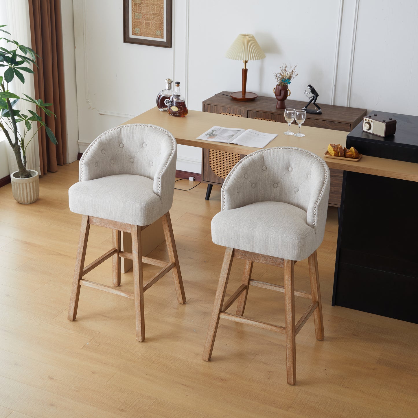 33.25 Swivel Counter Stools Set Of 2, Upholstered Height Bar With