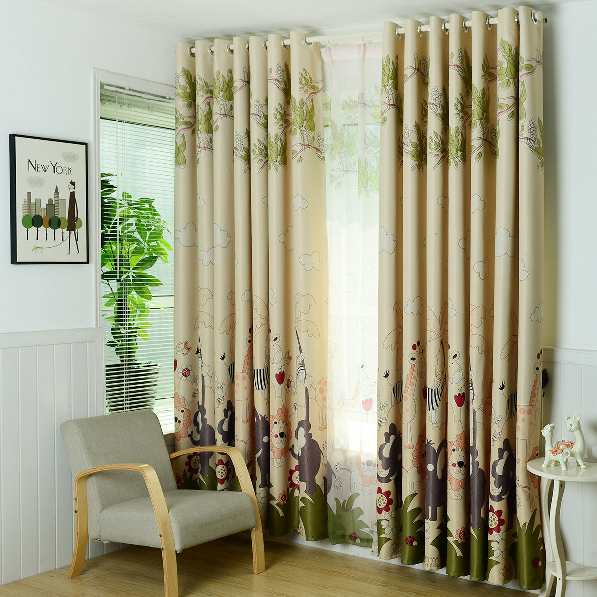 Children's Cartoon Animal Paradise Blackout Curtains for Bedroom