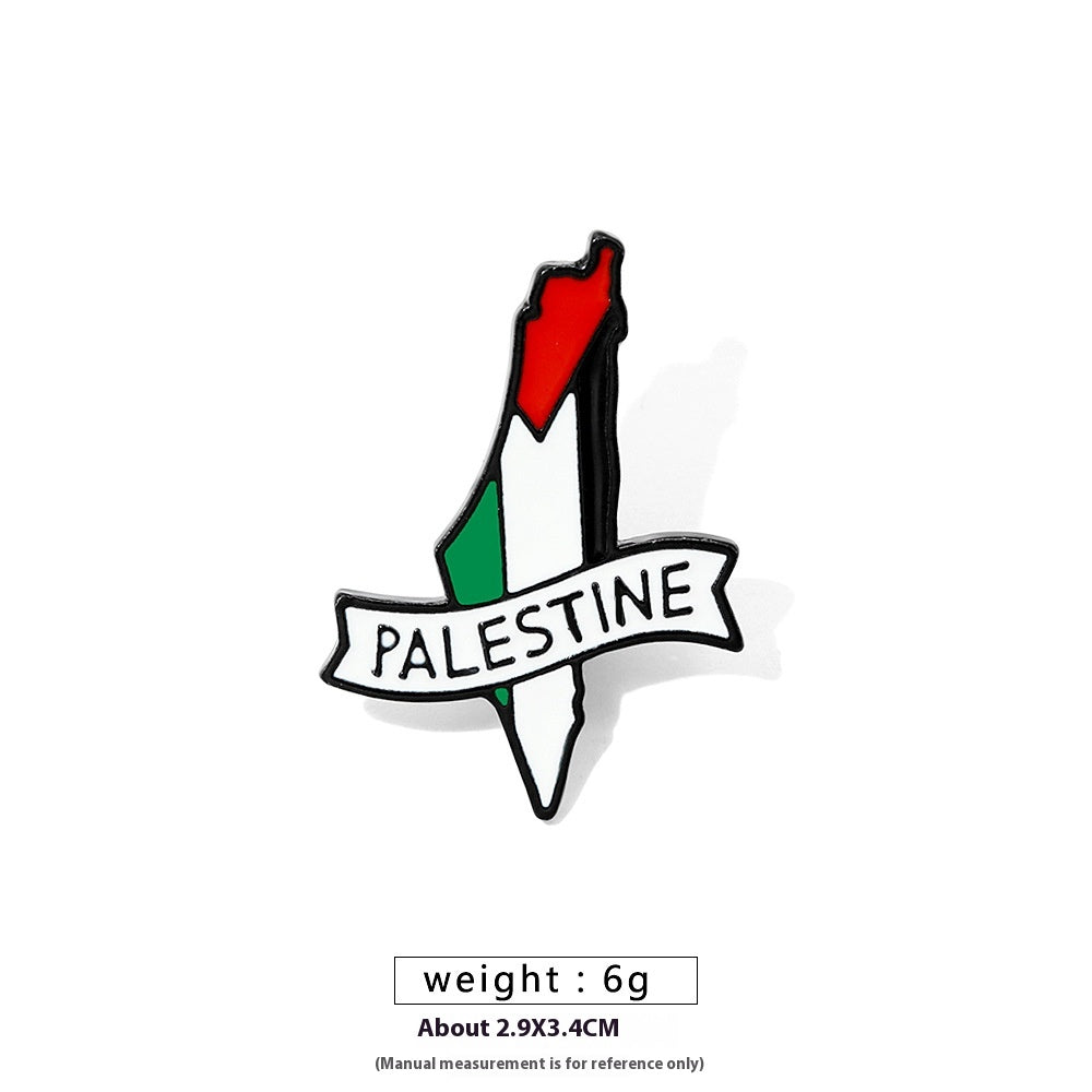 Free Palestine Flag Brooch Pin - Gold & Black Badge for Clothes & Accessories