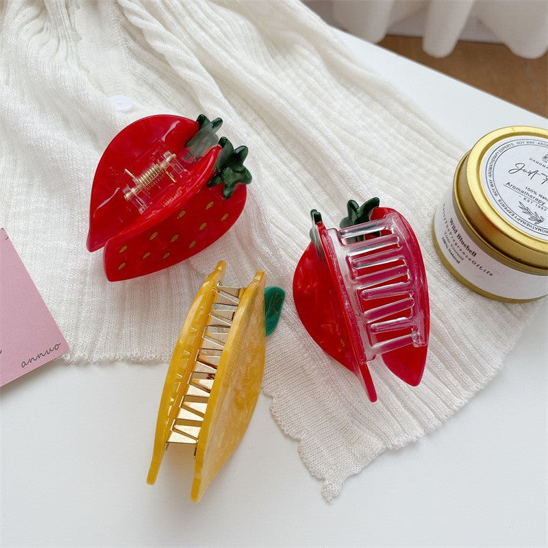 Cute Strawberry Shark Clip Bun Hair Accessory - Color Variants