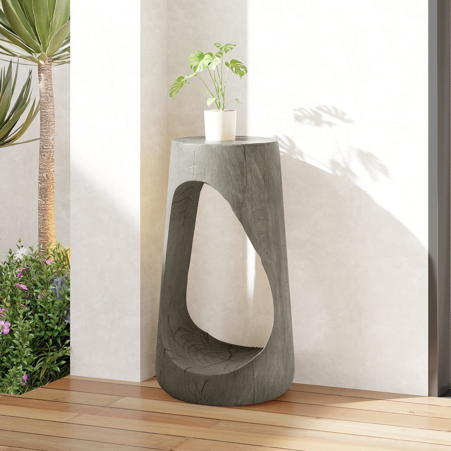 Outdoor Side Table,Hollow Design End Table,Patio Garden Stool