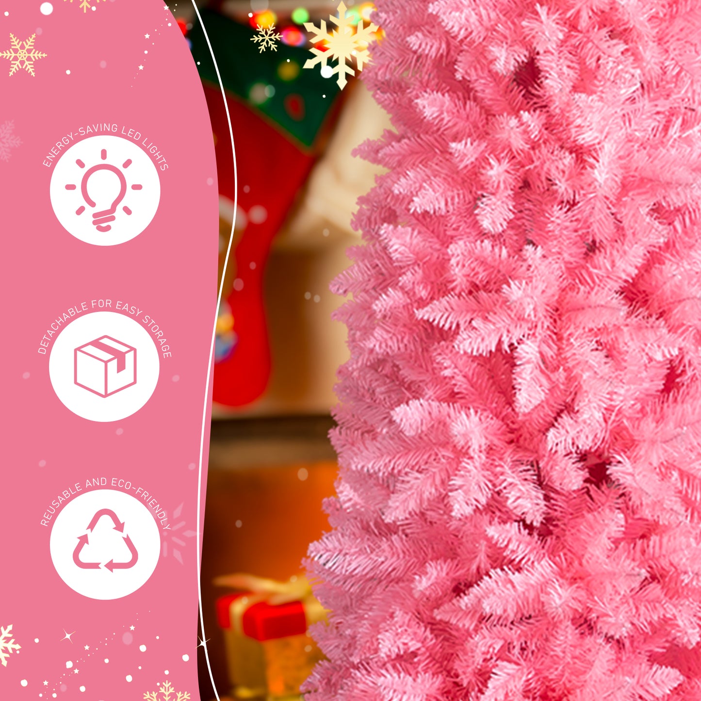 7.5 FT Slim Pencil Christmas Tree - Unlit Pink Artificial Pine