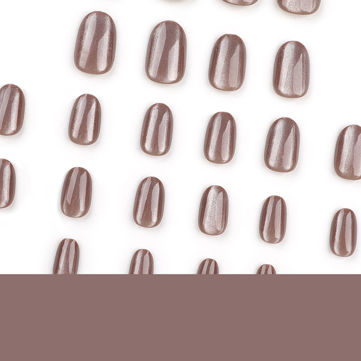 Short Round Deep Brown Nail Tips with Cat-Eye Effect - Brighten Skin