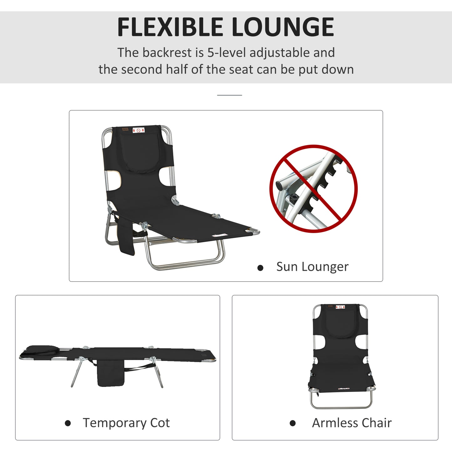 Adjustable Tanning Chair with Face Hole - Black