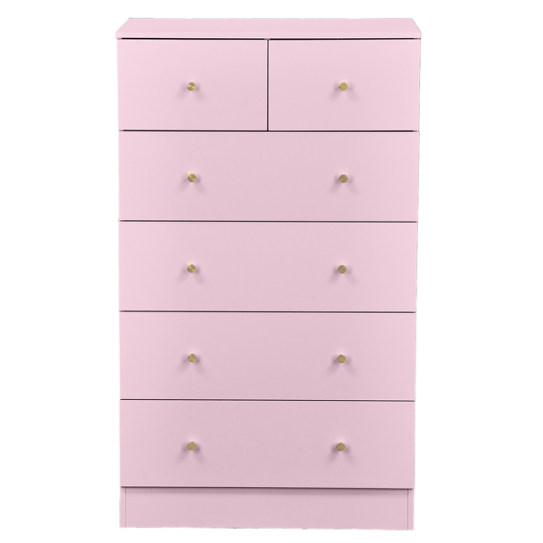 6-Drawer Dresser with Gold Handles - Modern Pink Cabinet