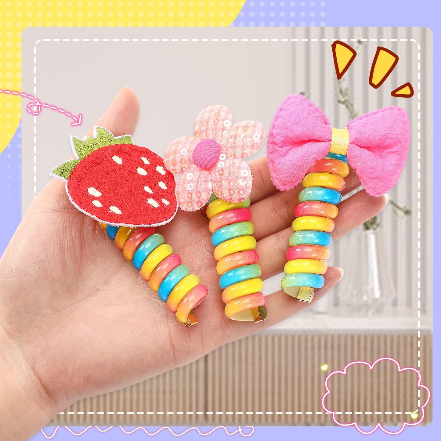 6-Pack Colorful Spiral Hair Ties - Rainbow Telephone Wire Bands