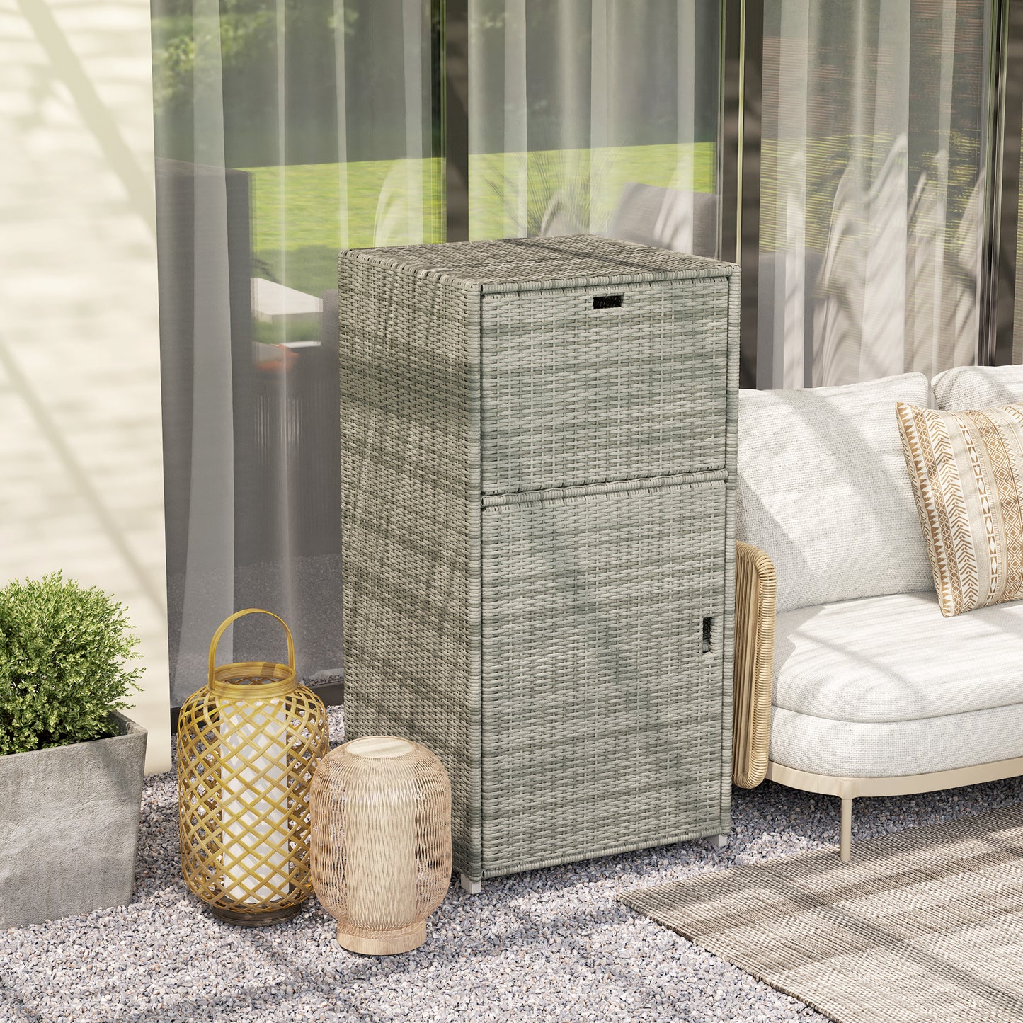 Outdoor Towel Rack with Drawer and Cabinet - Gray