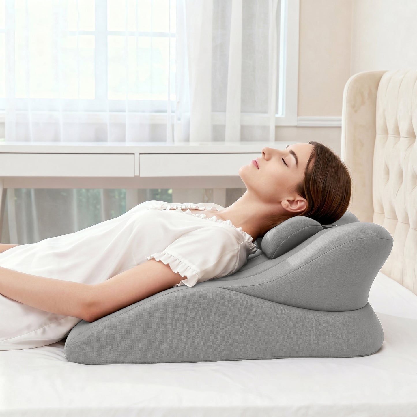Ergonomic Memory Foam Support Pillow for Couples - Grey