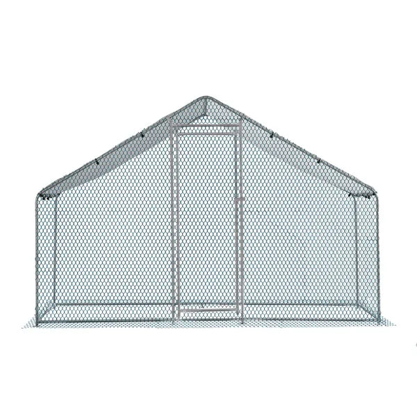 Large Metal Chicken Coop 6.5x6.5x6.5 ft with Rain Cover & Pointed Roof