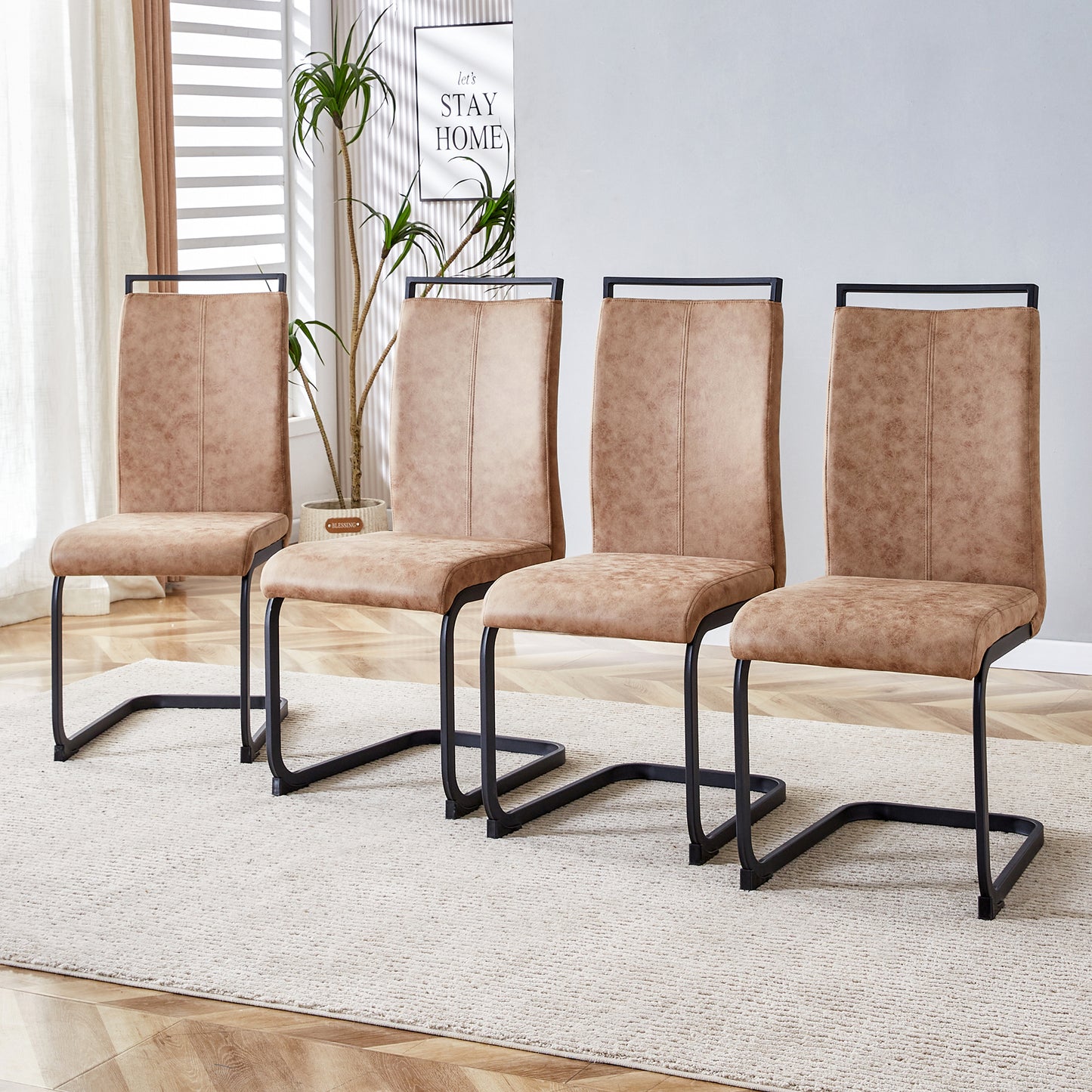 Modern Dining Chairs, Technology Cloth High Back Upholstered Side
