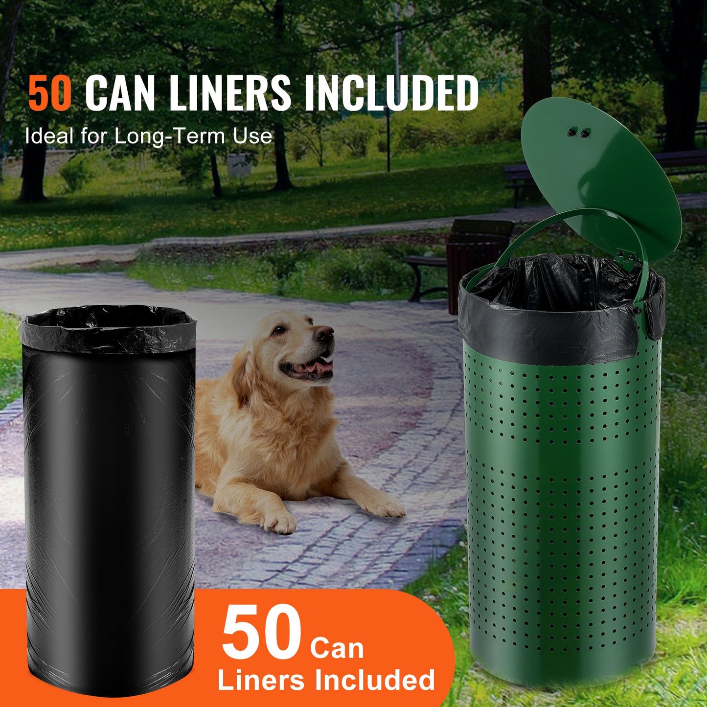 Weather-Resistant Dog Poop Trash Can 11.5 Gallons with Lid - Green