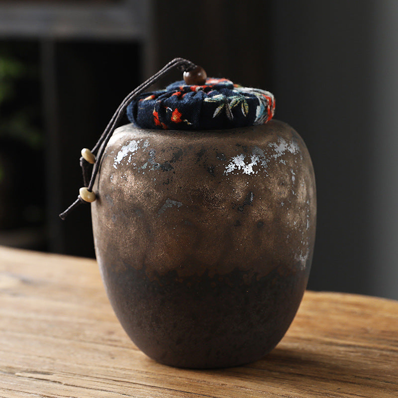 Coarse Ceramic Tea Caddy Airtight Canister for Pu-erh Tea Kitchen Storage