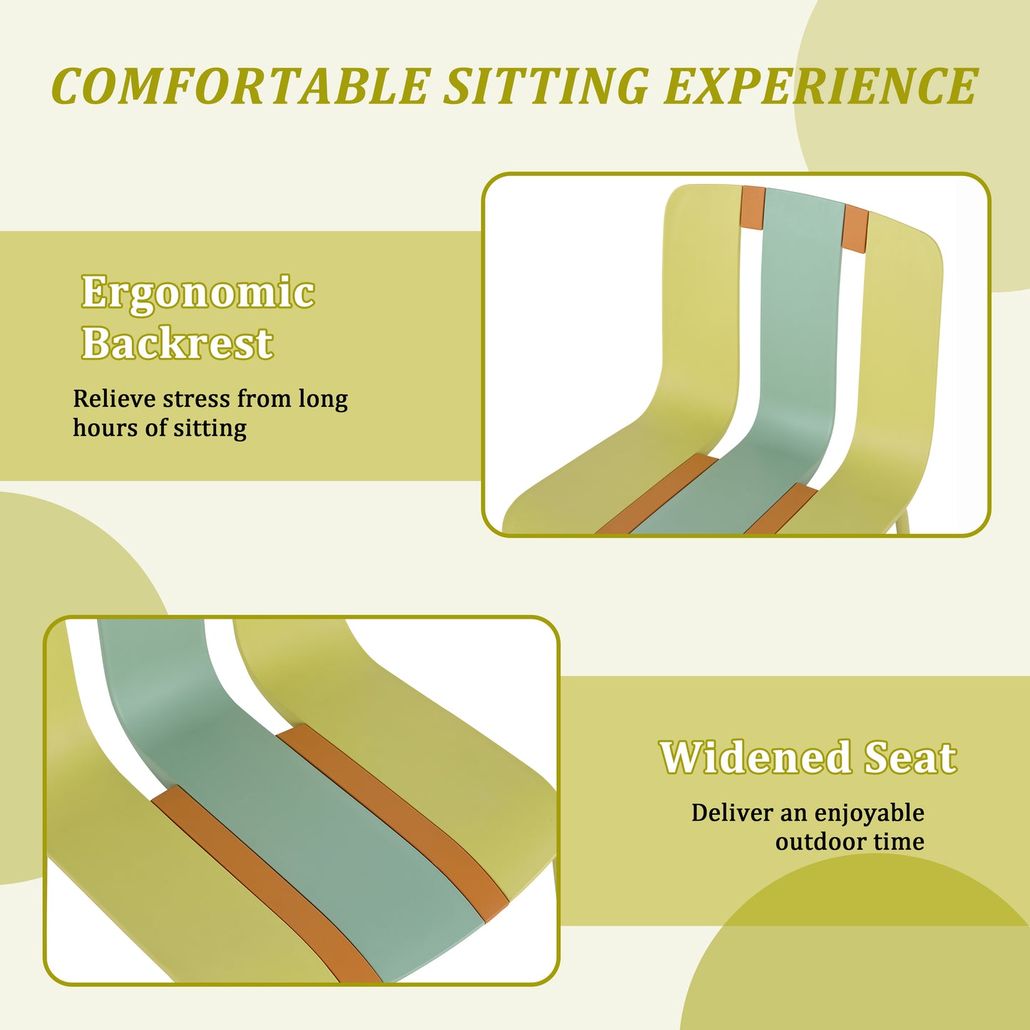 Modern Striped Color Block Chairs Set - 4-Pack with Round Table - Yellow, Orange, Green