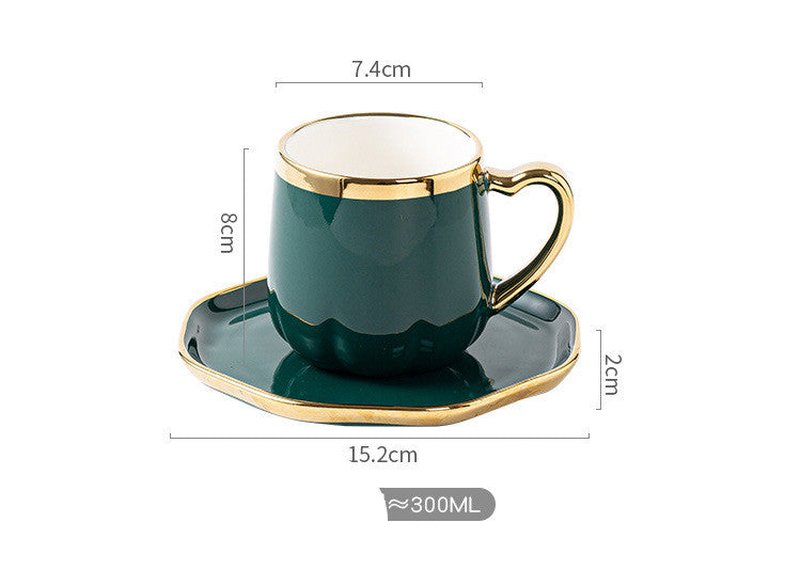 Ceramic Coffee Cup Set with Saucer and Spoon - 300ml Light Luxury Home Drinkware