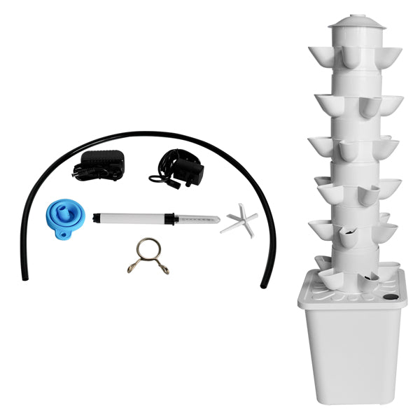Indoor Hydroponic Planting System - Vertical Tower Garden for 30 Plants, White