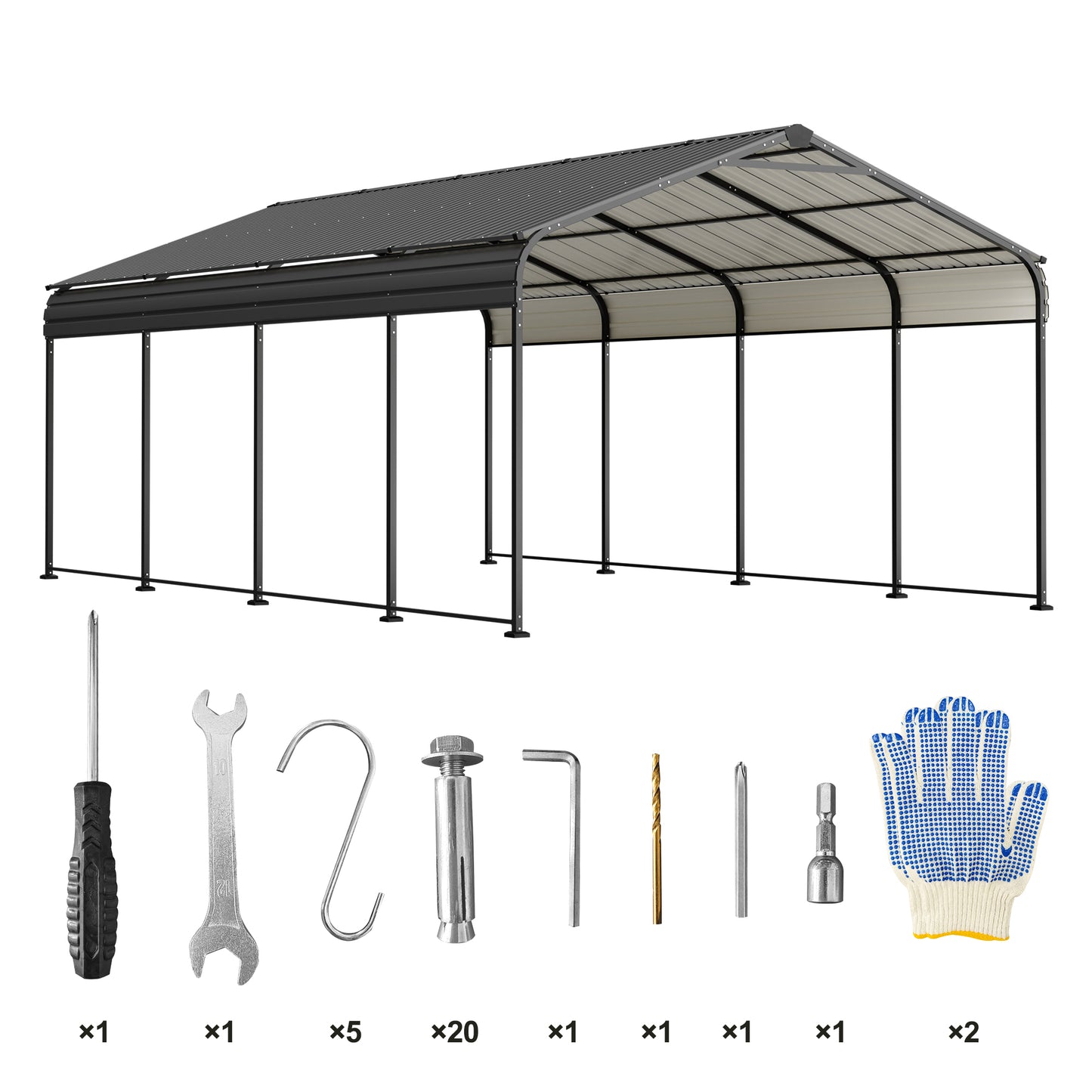 12X20 FT Metal Carport, Outdoor Car Shelter All Weather, Heavy Duty