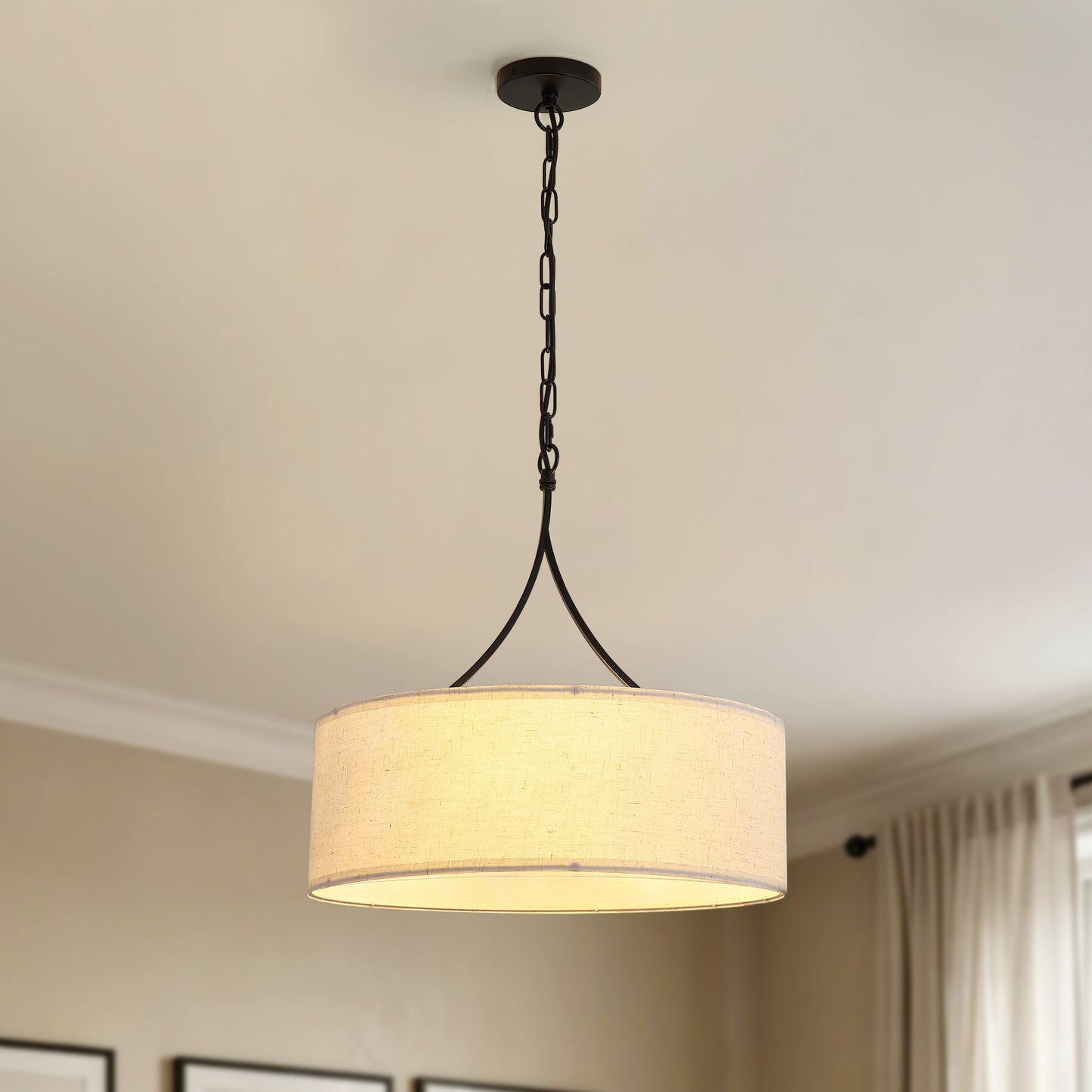 Black Fabric Pendant Light - Adjustable Modern Chandelier for Dining & Living Rooms