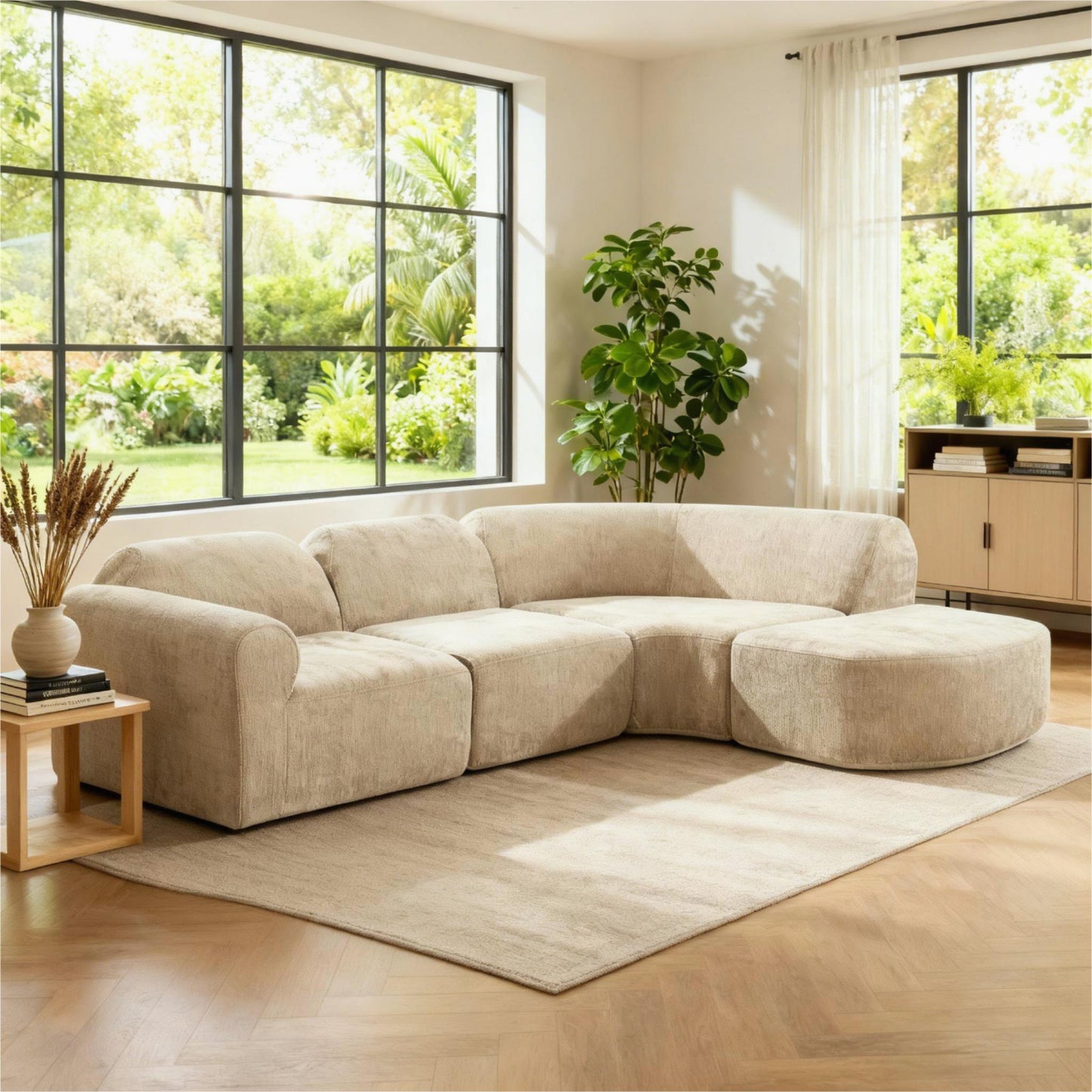 111" Modern Curved Sectional Sofa with Ottoman - Espresso