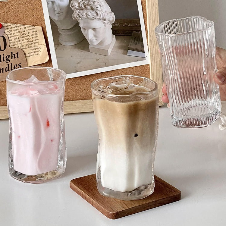 Irregular Glass Mug - Transparent, Rain & Fog, Stripes | 275ml, Set Options