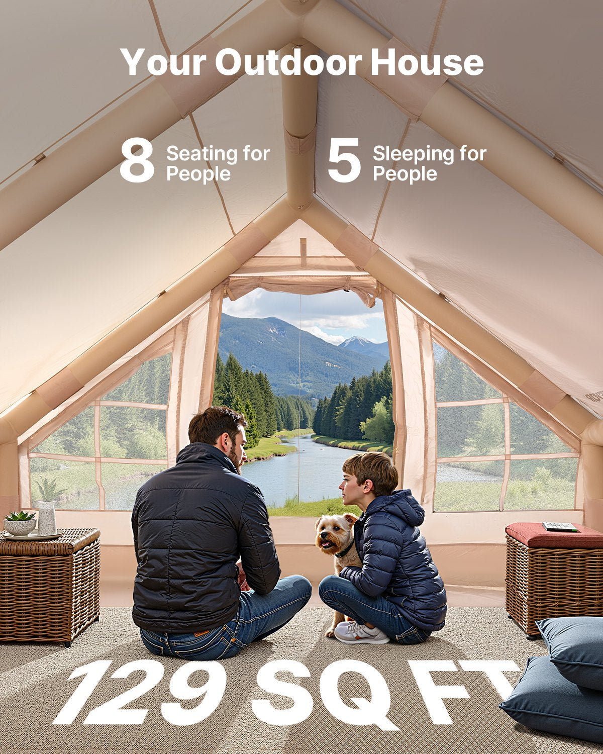 Inflatable Camping Tent for 5-8 People with Pump - Waterproof & Easy Setup