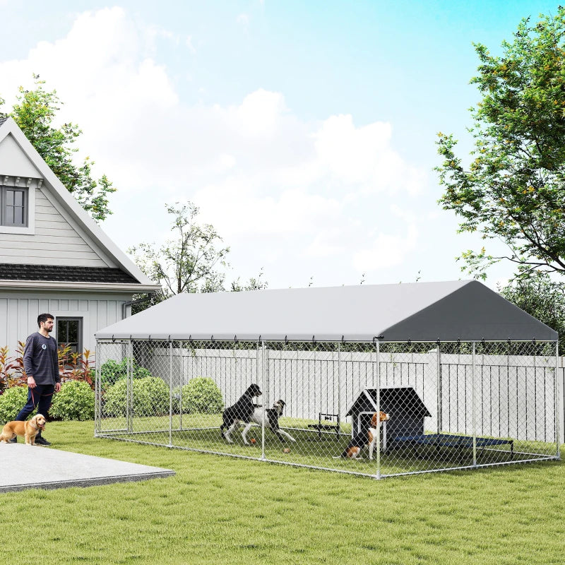 Heavy Duty Outdoor Dog Kennel with Waterproof Roof & Secure Latches - 20x10x7 ft