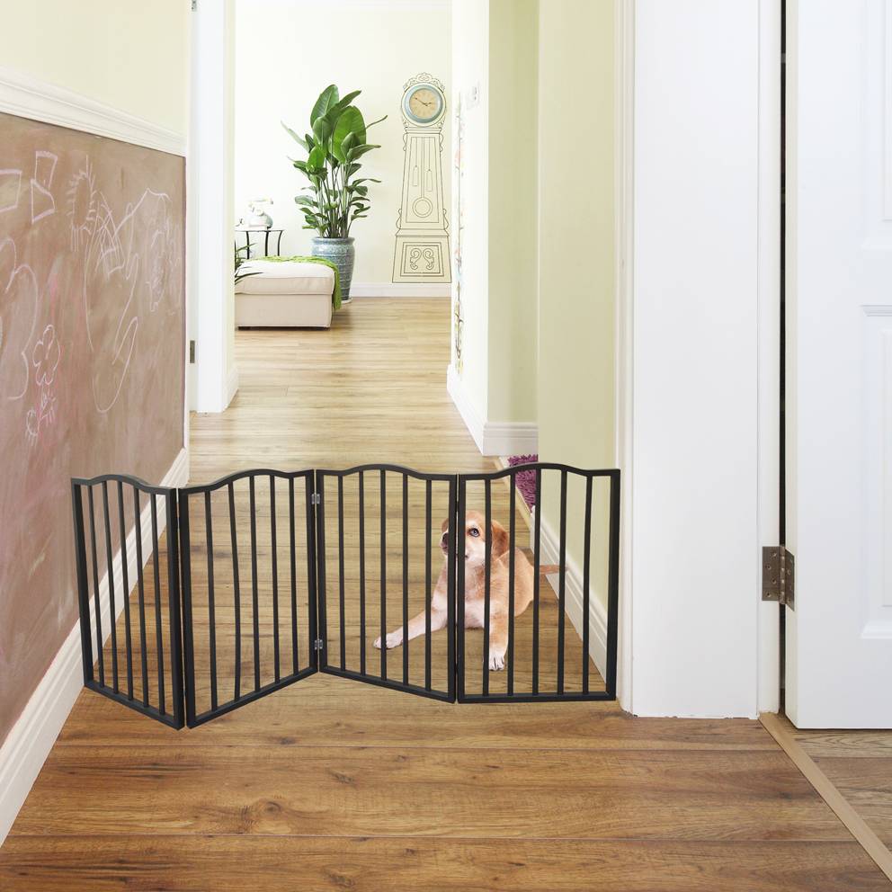 Folding Wooden Pet Gate for Doorways and Stairs - Adjustable, No Installation