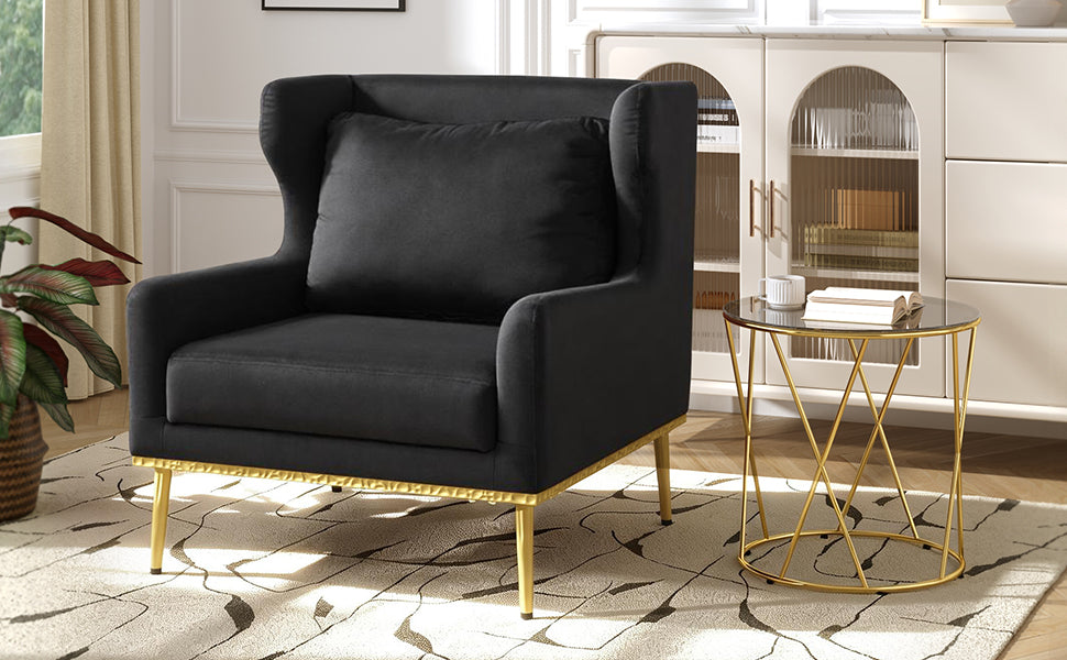 Black Velvet Accent Chair - Modern Armchair for Living Room