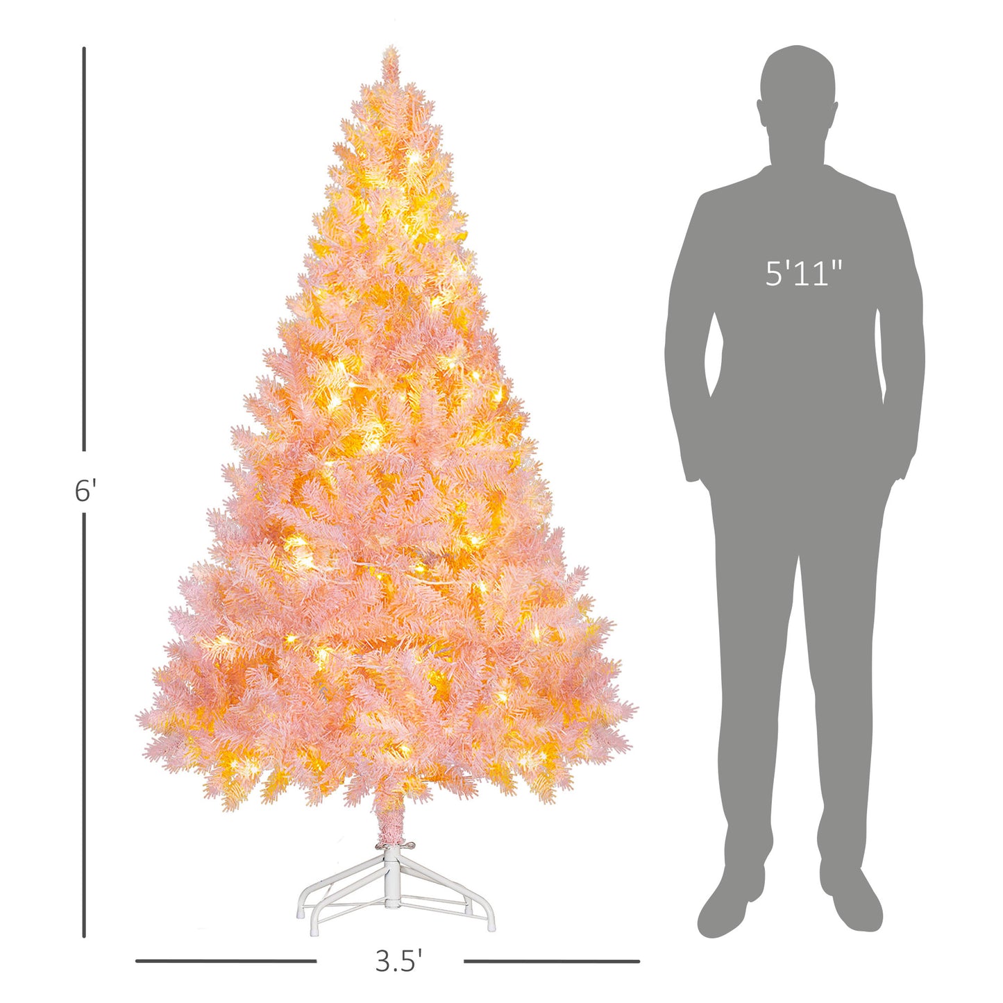 6 FT Tall Pre-Lit Pink Artificial Christmas Tree - 250 LED Lights