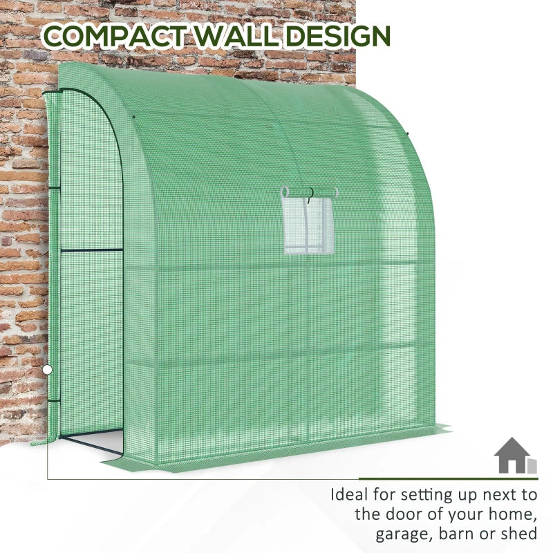 Lean To Greenhouse with Shelves - Walk-In Plant Nursery, Green PE Cover