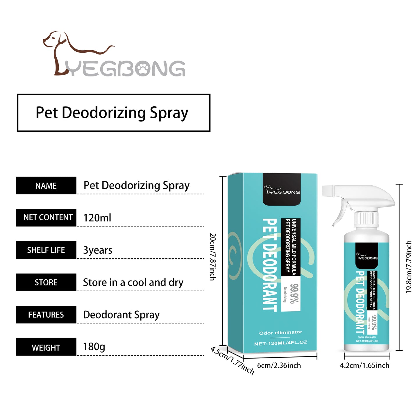 Pet Deodorant Spray - Gentle Odor Eliminator for Dogs & Cats, 120ML