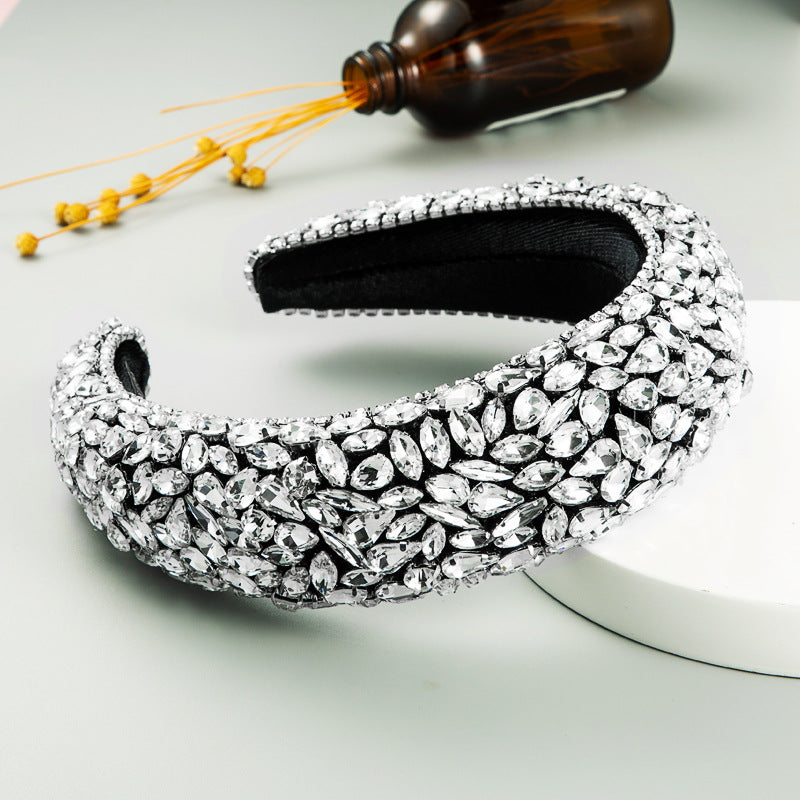 Wide Brim Rhinestone Hair Band - Silver Fabric Hair Accessories