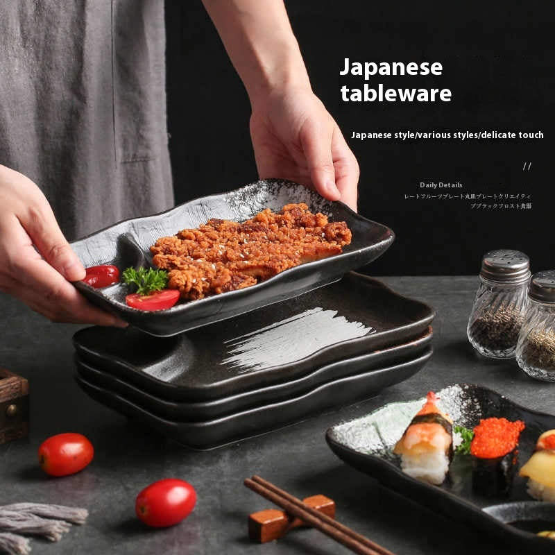 Separated Ceramic Dinner Plate with Compartments - Rectangular Kitchen Tableware
