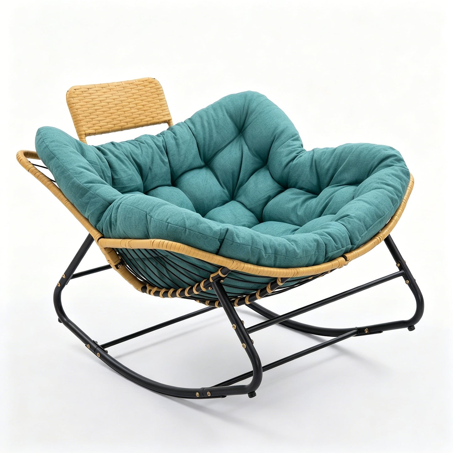 Oversized Green Papasan Rocking Chair with Thick Cushion