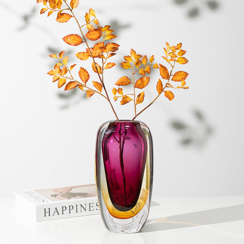Luxury Glass Vase for Flower Arrangements - Golden Red Gradient