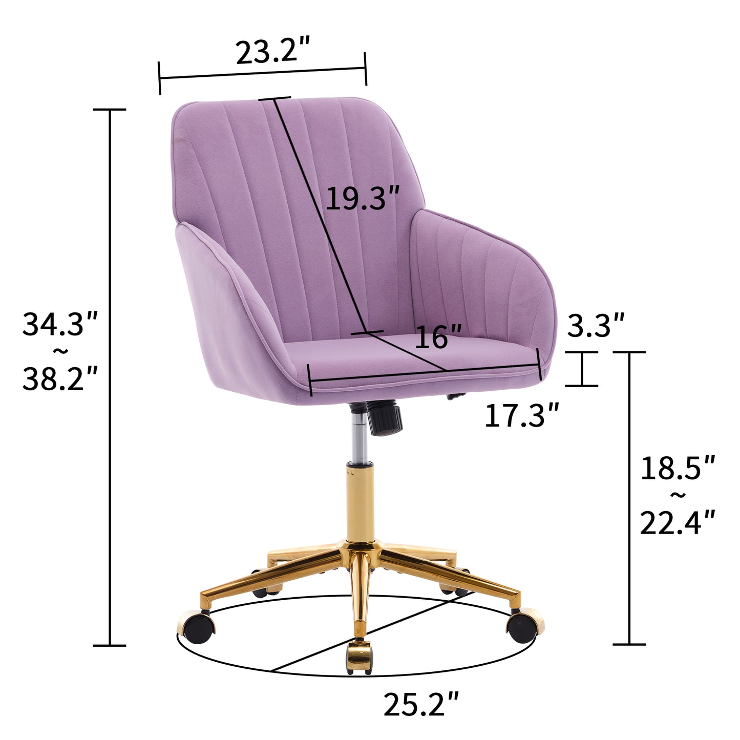 Ergonomic Adjustable Office Chair - Lilac Velvet Swivel Seat