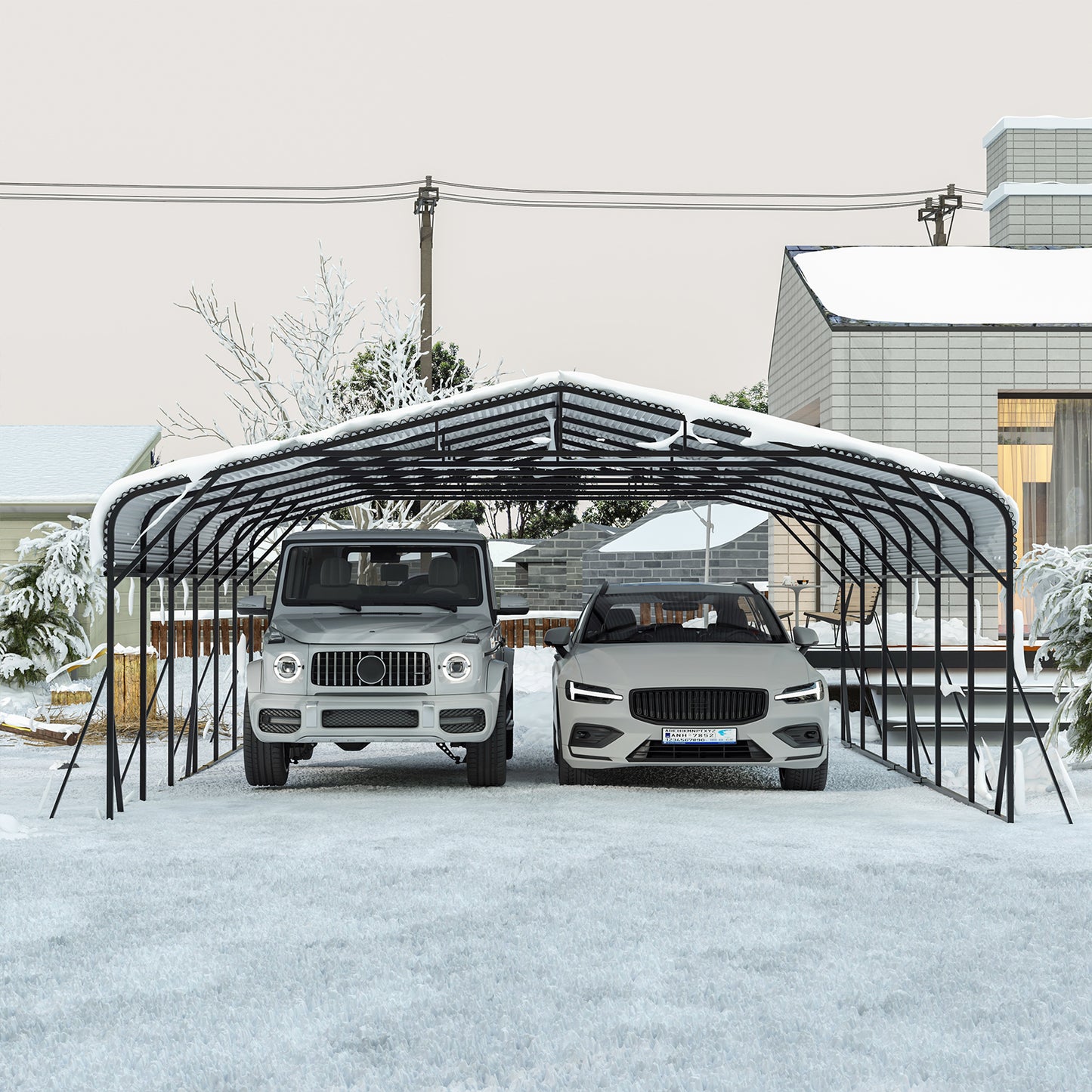 Carport Canopy 20 X30 Heavy Duty Car Port Galvanized Steel Roof,