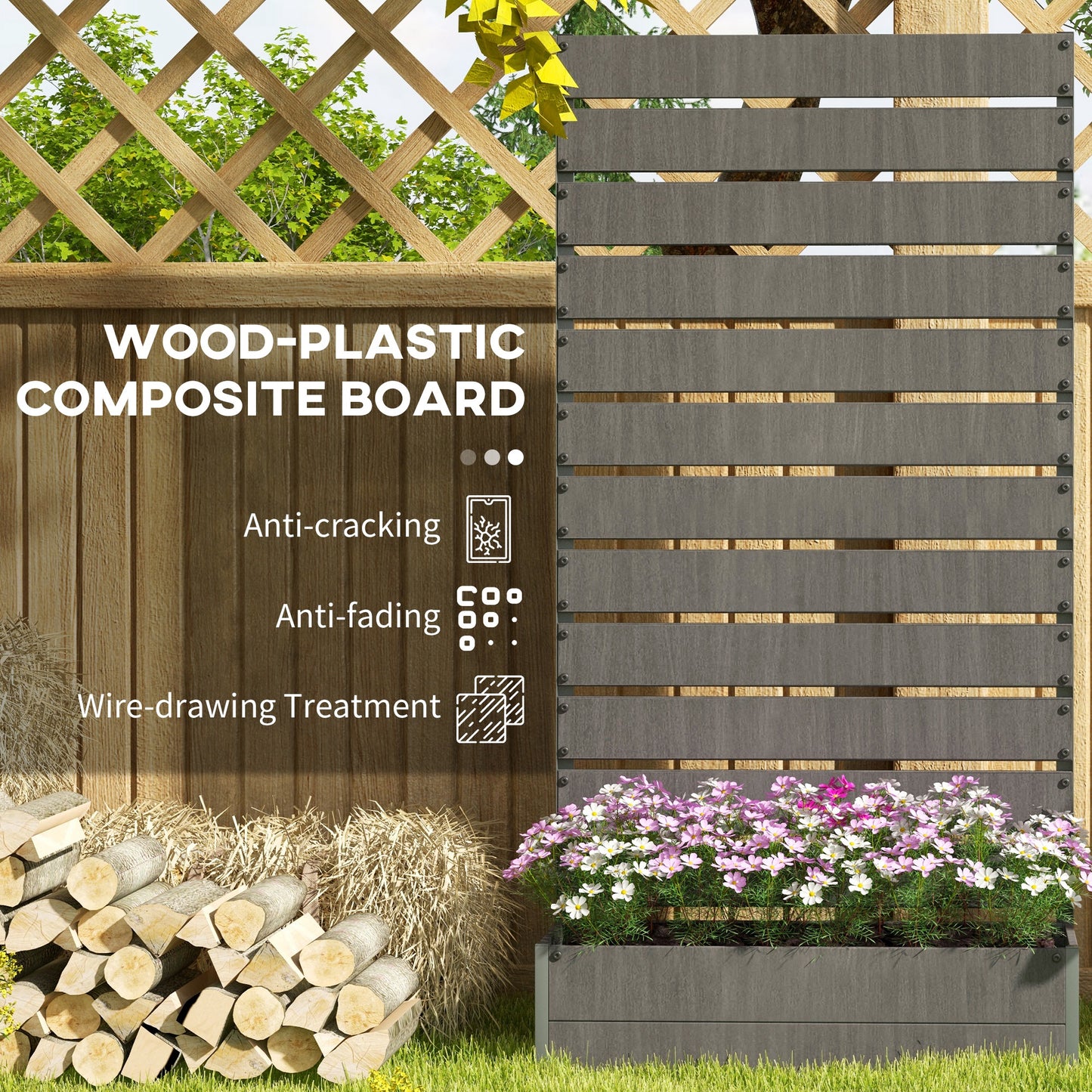 Raised Garden Bed with Trellis - Outdoor Climbing Plant Planter Box - Dark Gray 960x405x175 mm