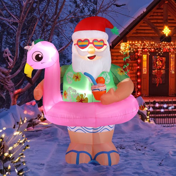 5.9 FT Inflatable Hawaii Santa Claus Decoration with LED Lights