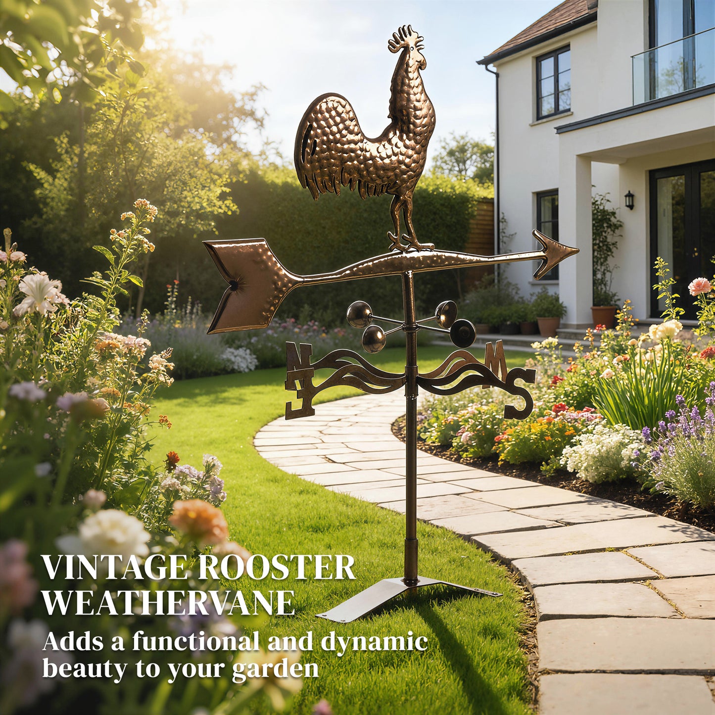 Metal Rooster Weathervane - Outdoor Roof Wind Direction Indicator