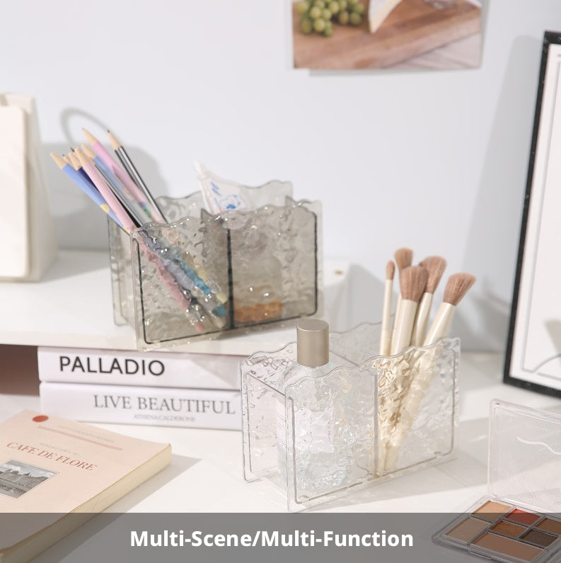 Water Ripple Cosmetic Brush Pen Holder - Clear Gray PET Makeup Brush Organizer