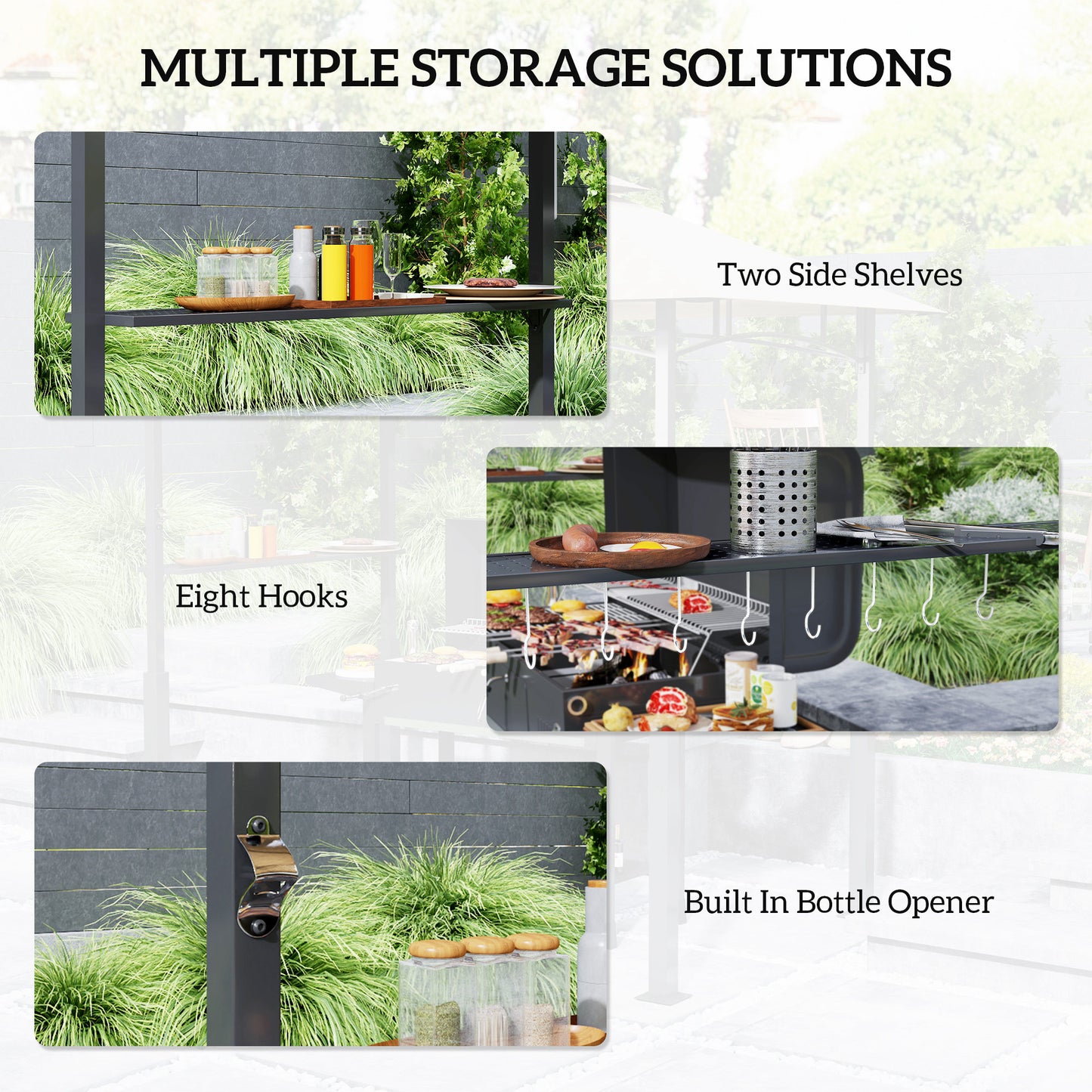 Grill Gazebo with LED Light & Side Shelves - Khaki