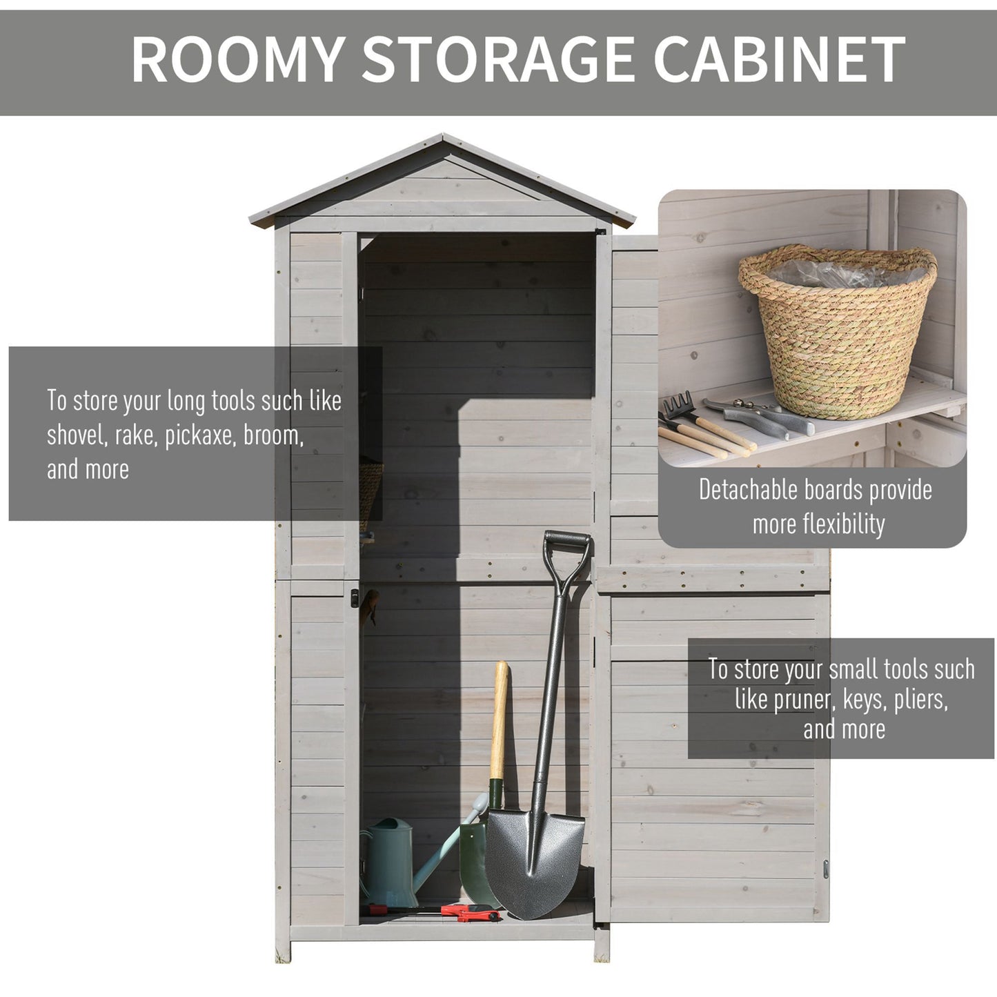Wooden Garden Storage Cabinet 4-Tier Lockable Shed with Foot Pad Handle