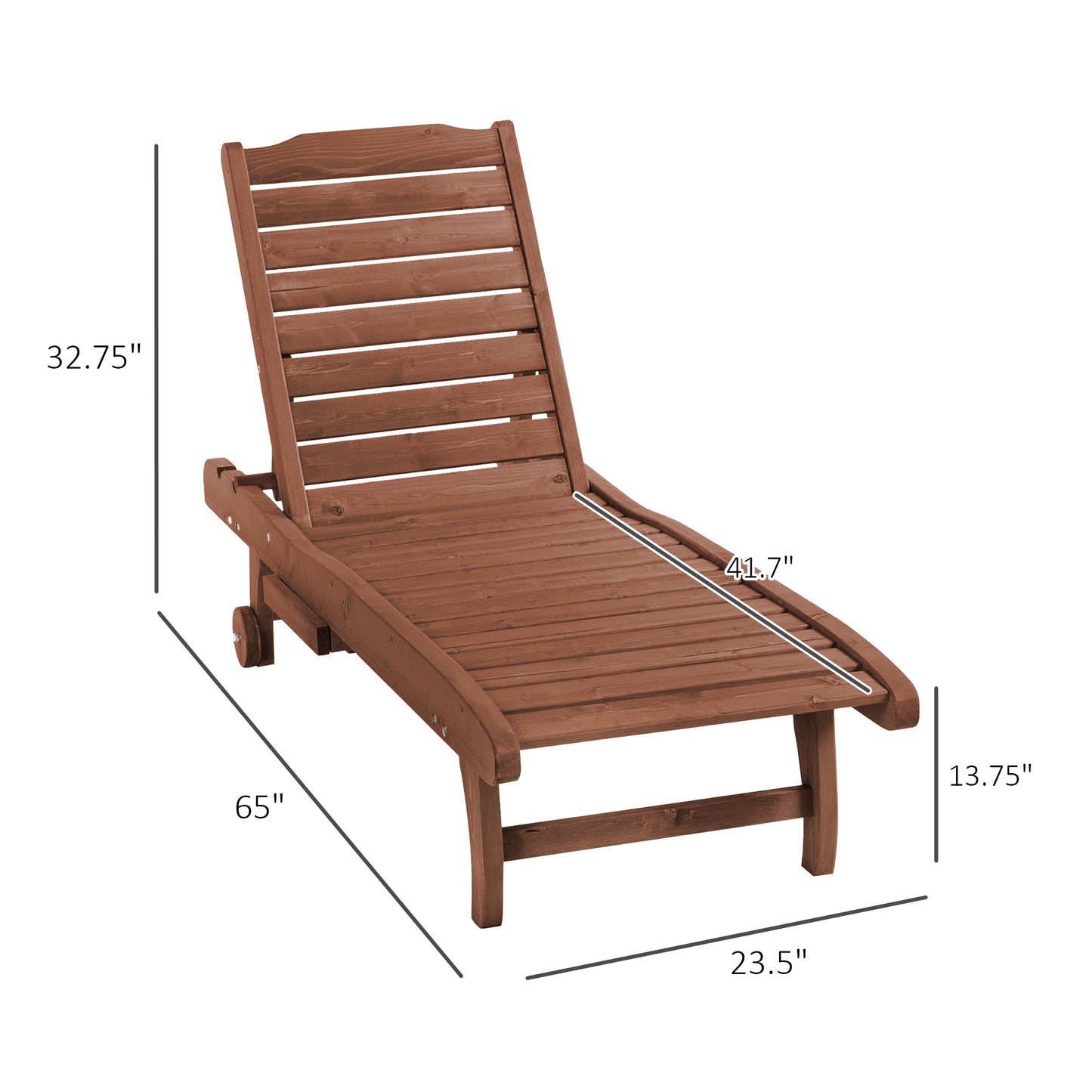 Chaise Lounge Chair - Outdoor Wooden Chair with Adjustable Backrest & Wheels