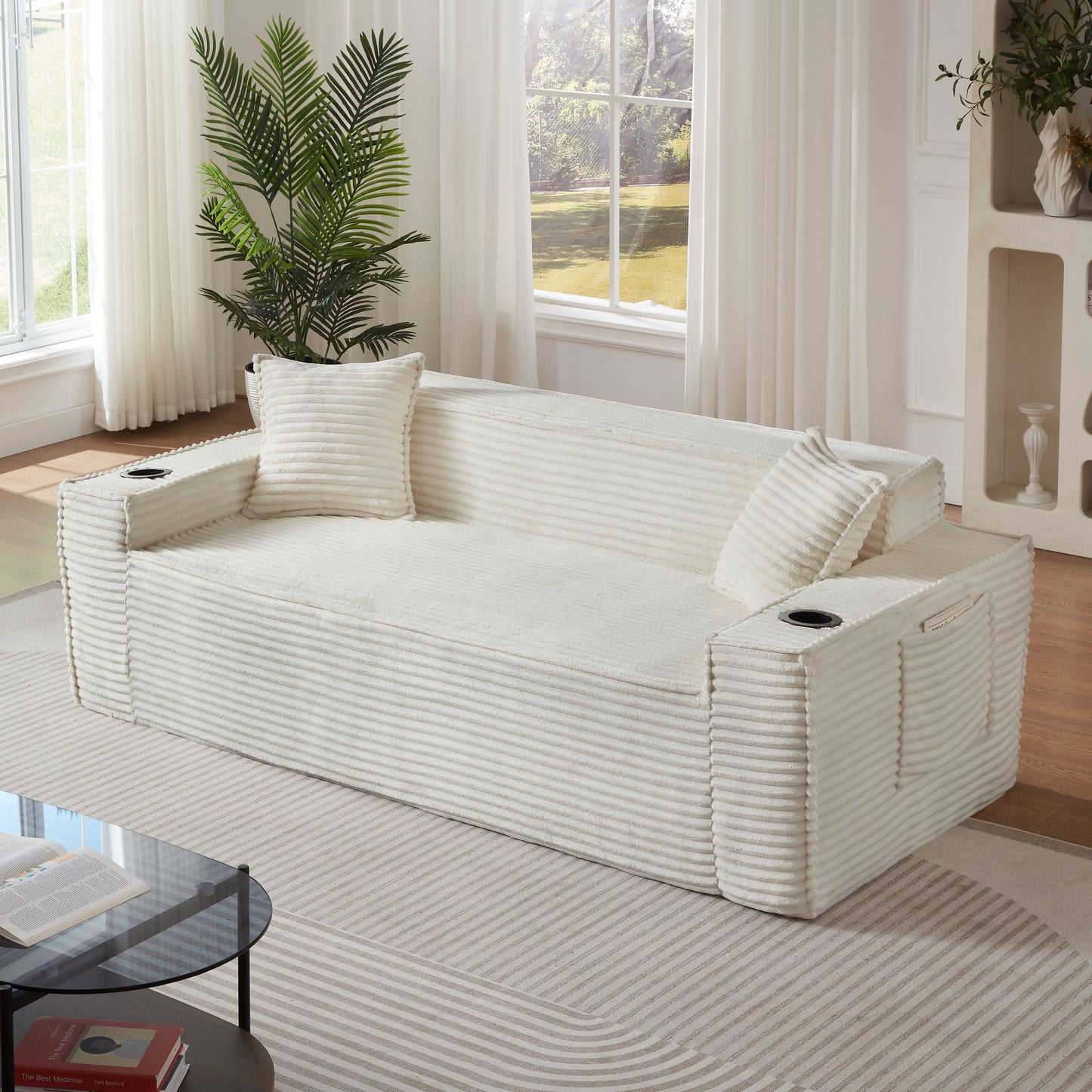 Modern White 3-Seater Sofa - No Assembly, Compact Design