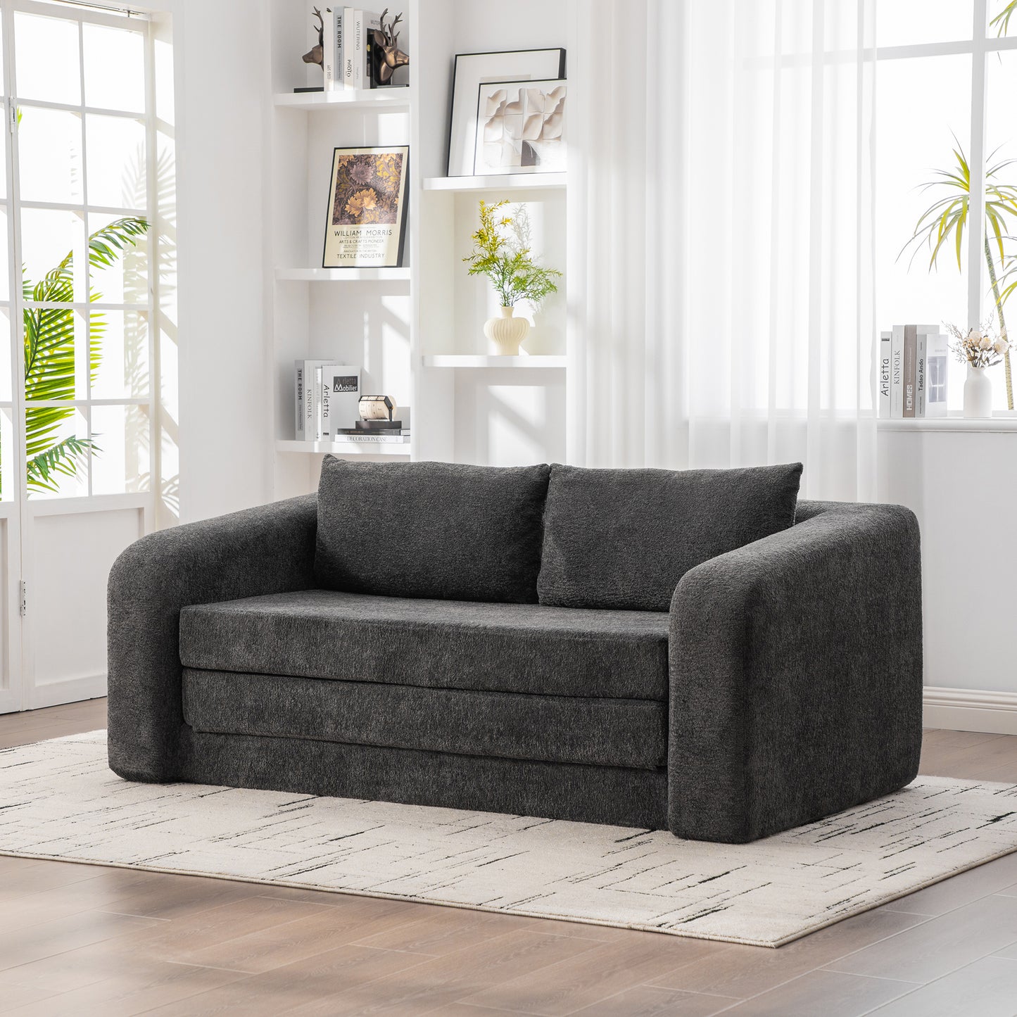71" 2-in-1 Pull Out Loveseat Sofa Bed - Gray Chenille