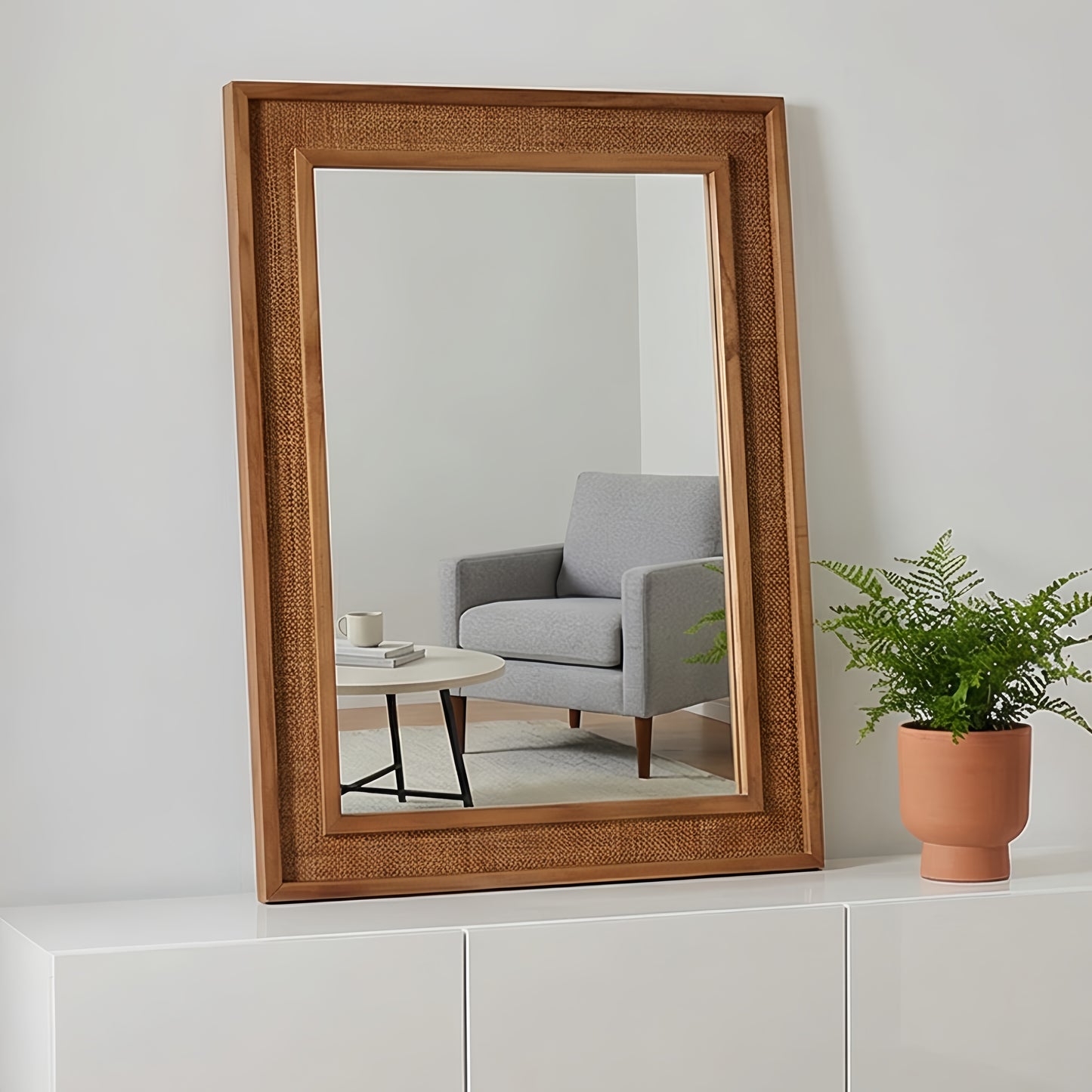 20"x30" Rattan Rectangle Decorative Mirror - Yellowish Brown
