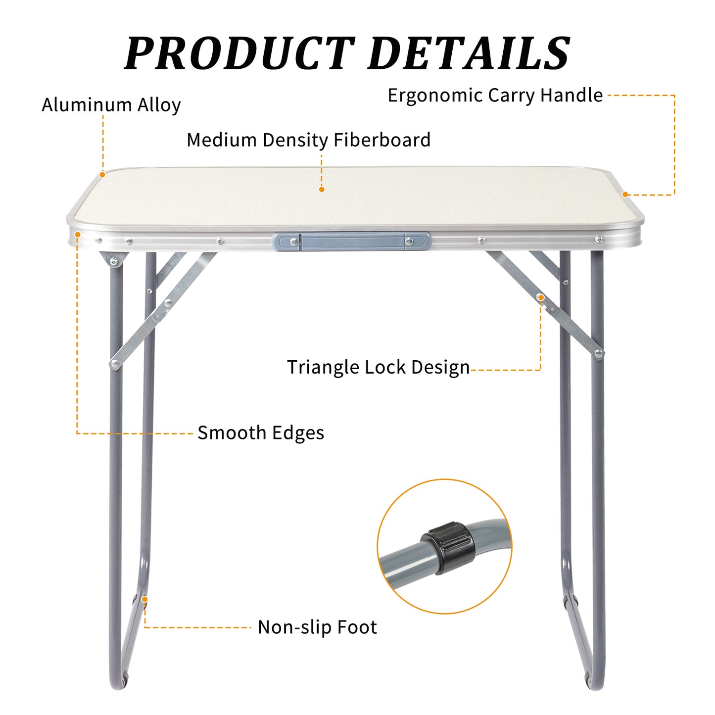 Portable Aluminum Folding Camping Table - 2.3ft Lightweight for Outdoor & Indoor Use