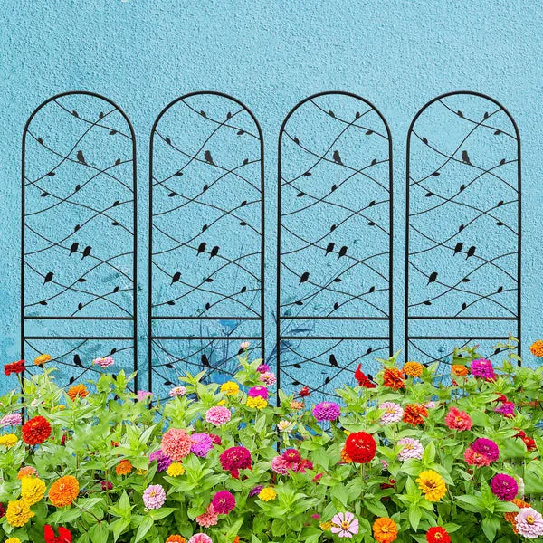 Metal Garden Trellis - 86.7" x 19.7" Rustproof Black Support for Climbing Plants