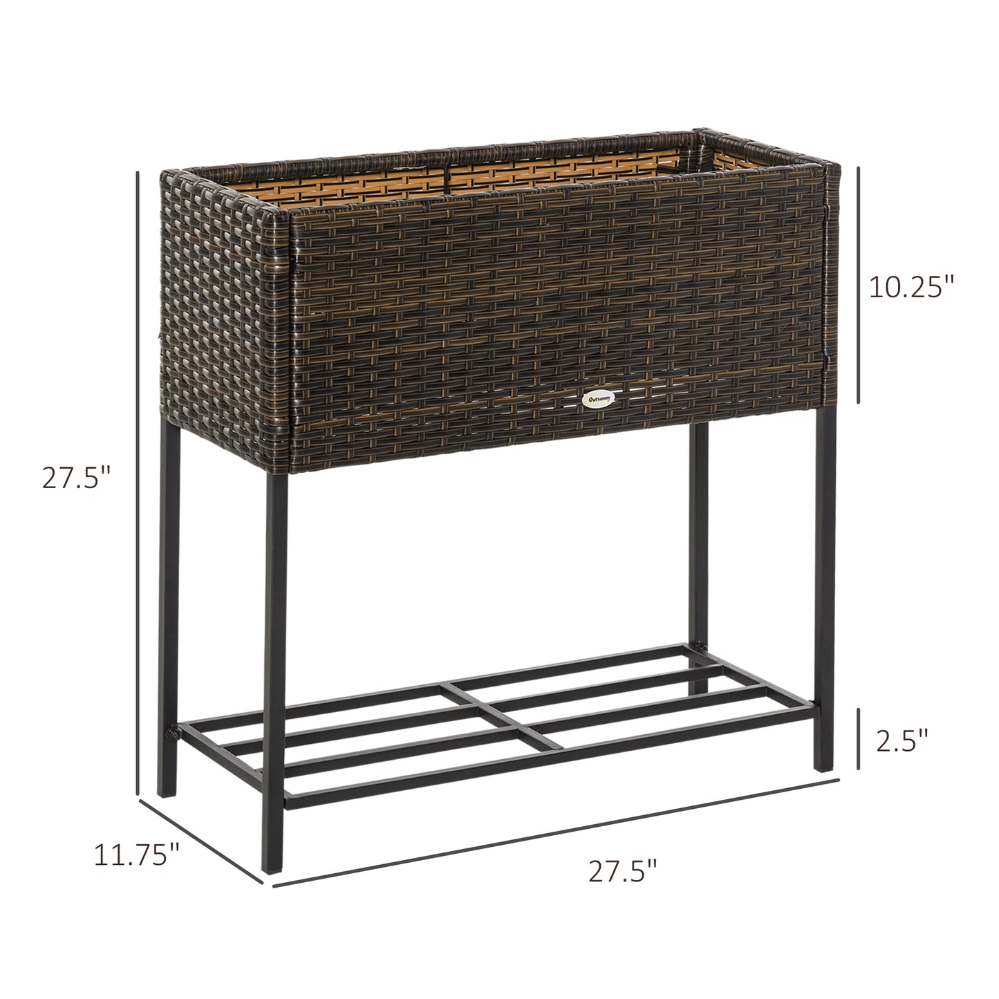 Raised Garden Bed with Rattan Wicker Look and Tool Storage Shelf - Portable Herb and Vegetable Planter